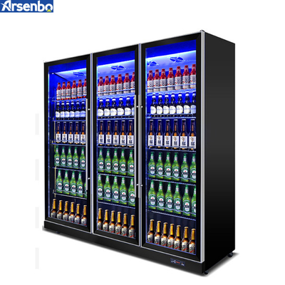 220V-240V Vertical Display Fridge , Multicolor LED Upright Glass Door Chiller