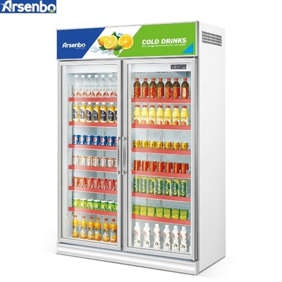 Practical White Double Door Beverage Cooler , 1200L Commercial Bottle Cooler Upright