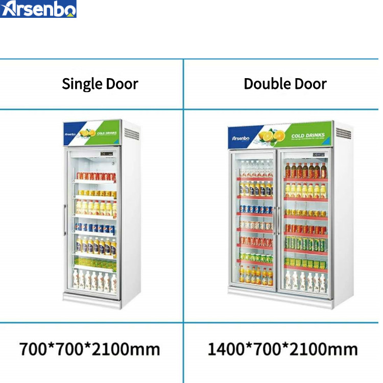 Arsenbo 480w Double Door Display Refrigerator Painted Steel Material