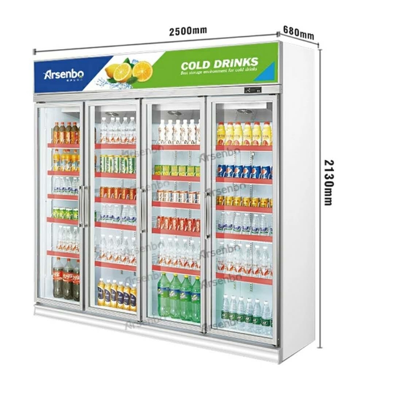 Elegant 50Hz Commercial Drink Cooler , 980w Glass Door Display Fridge