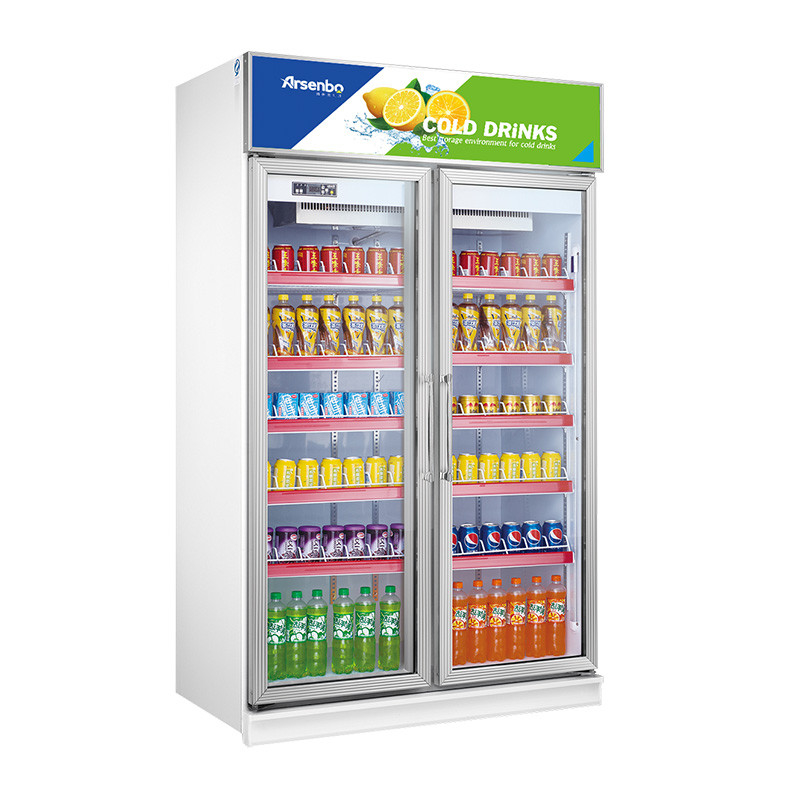 1000L Commercial Beer Coolers , Stainless Steel Upright Double Door Display Freezer