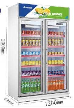 1000L Commercial Beer Coolers , Stainless Steel Upright Double Door Display Freezer