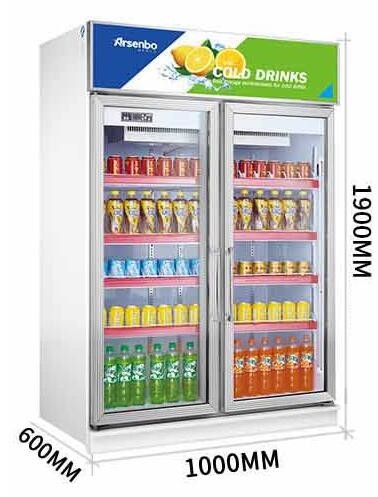 1000L Commercial Beer Coolers , Stainless Steel Upright Double Door Display Freezer