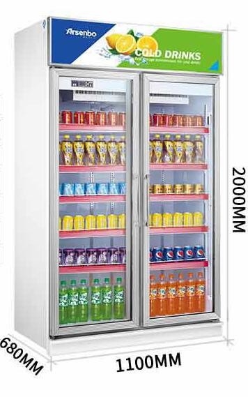 1000L Commercial Beer Coolers , Stainless Steel Upright Double Door Display Freezer