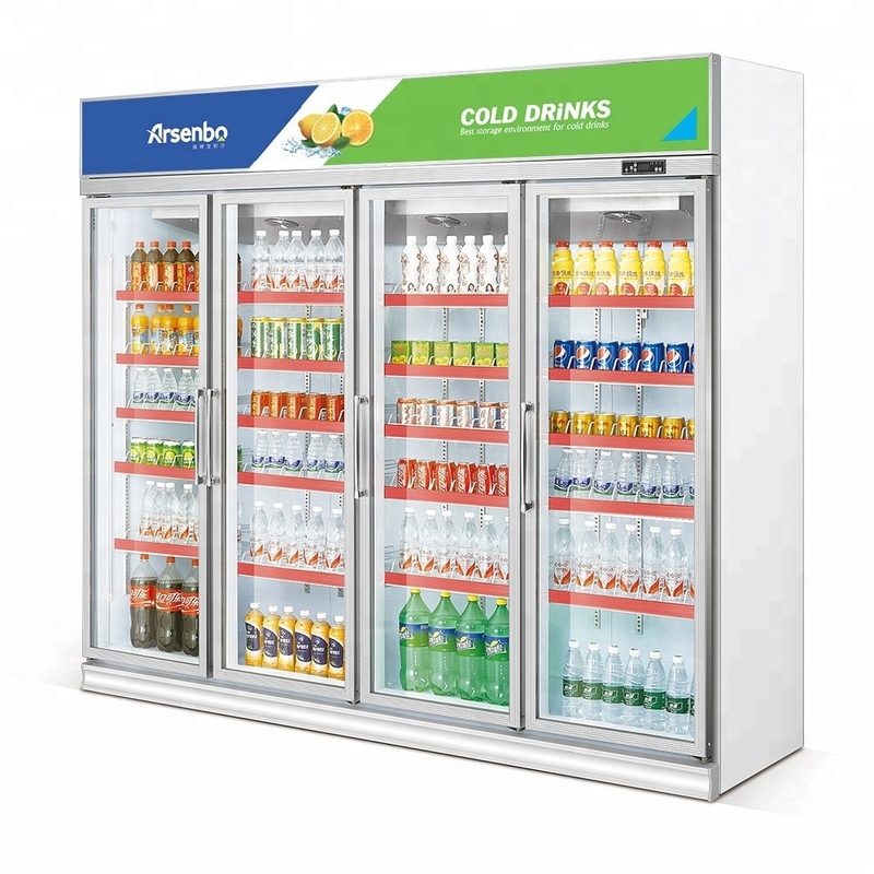 Upright 4 Door Commercial Display Drink Fridge 1000L SS304 Material