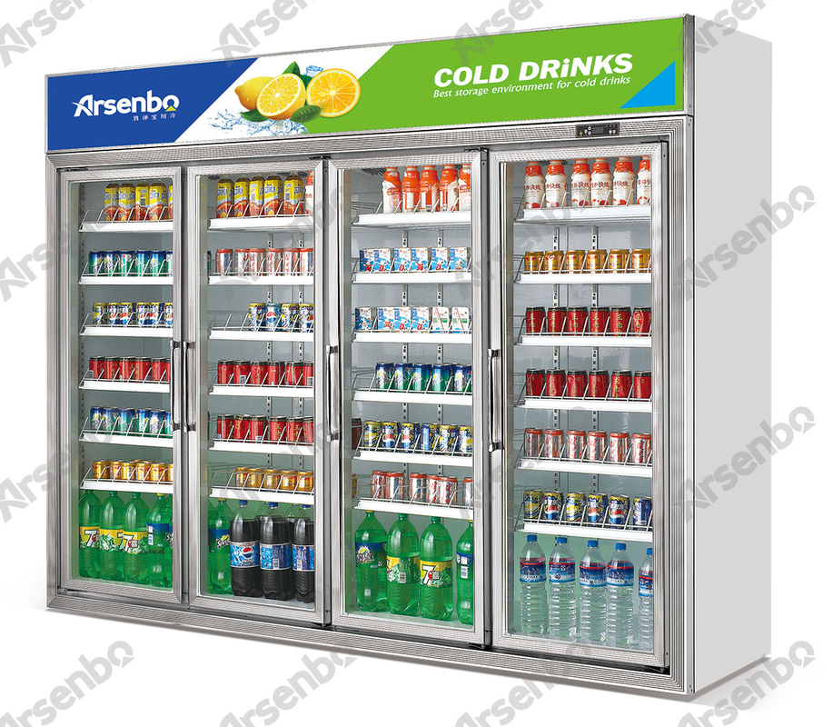 Upright 4 Door Commercial Display Drink Fridge 1000L SS304 Material