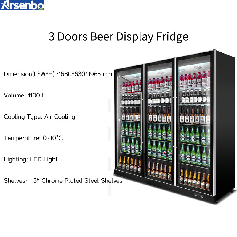 220V-240V Vertical Display Fridge , Multicolor LED Upright Glass Door Chiller