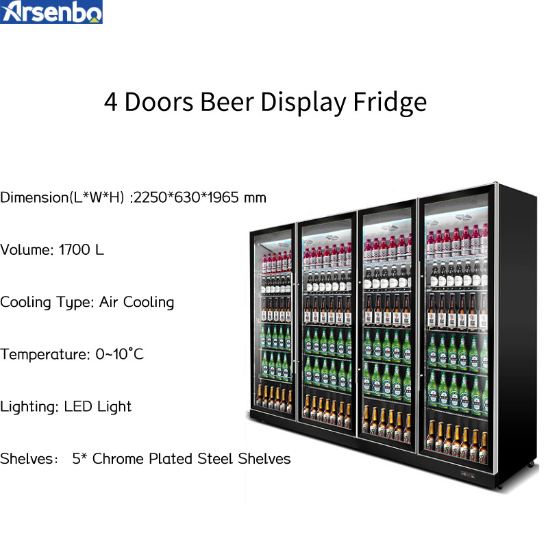 220V-240V Vertical Display Fridge , Multicolor LED Upright Glass Door Chiller