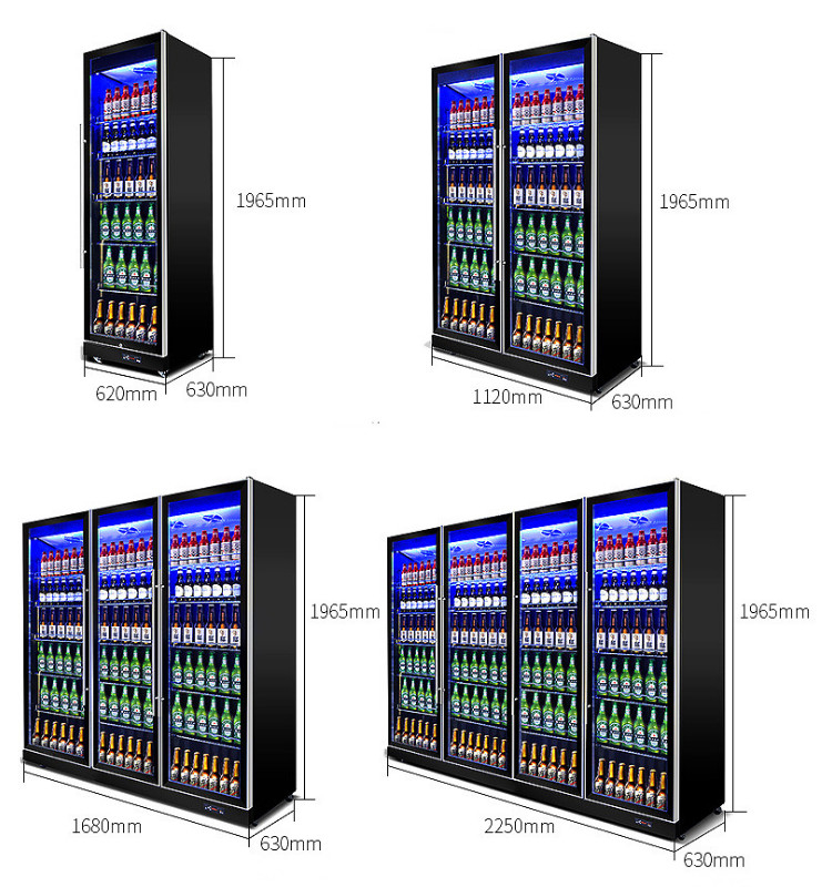 220V-240V Vertical Display Fridge , Multicolor LED Upright Glass Door Chiller