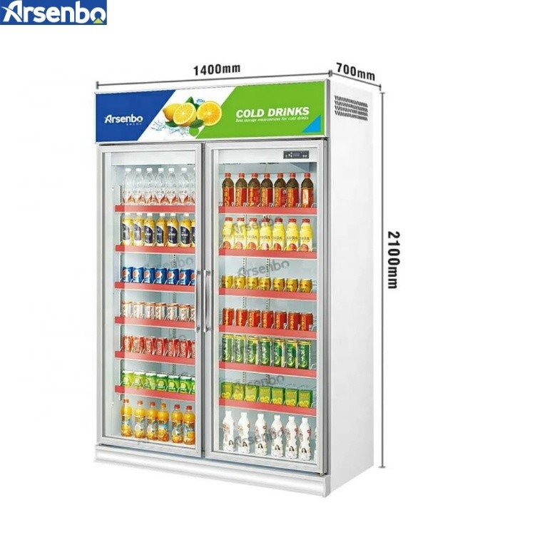 Practical White Double Door Beverage Cooler , 1200L Commercial Bottle Cooler Upright