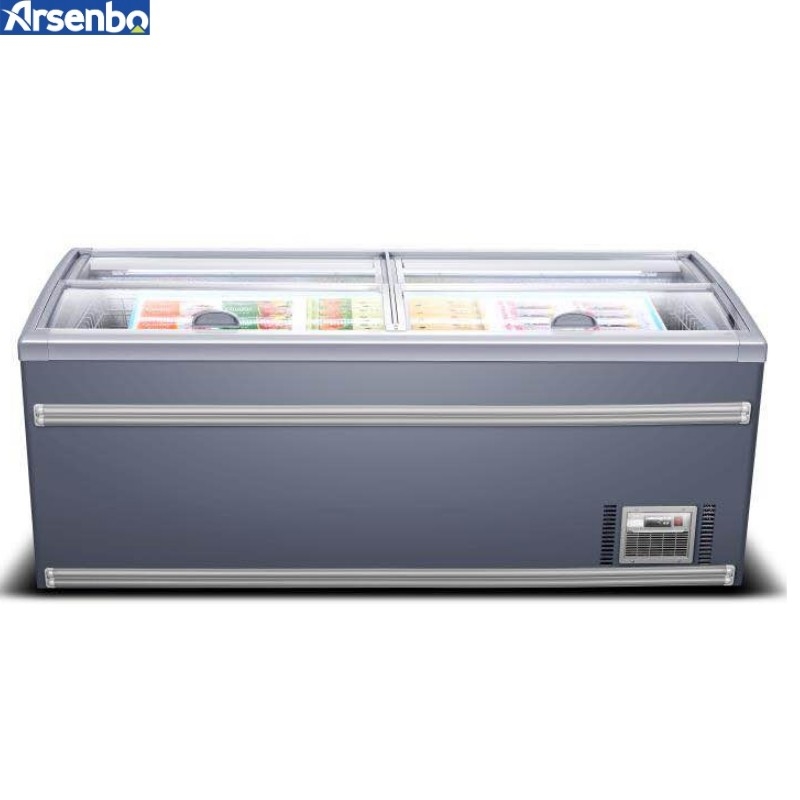 Soundless 500L Glass Top Island Freezer , Sliding Chest Freezer Supermarket