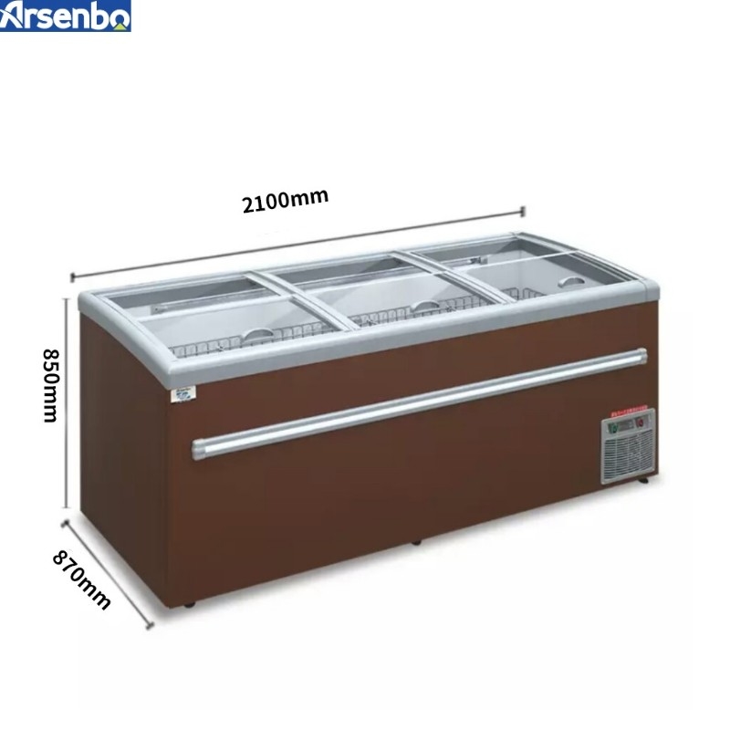 Soundless 500L Glass Top Island Freezer , Sliding Chest Freezer Supermarket