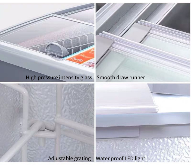 Soundless 500L Glass Top Island Freezer , Sliding Chest Freezer Supermarket