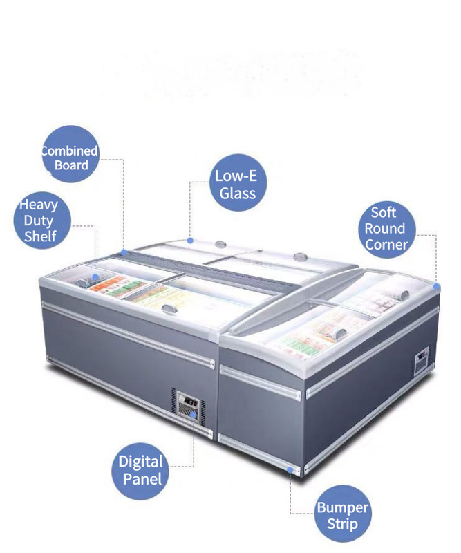 Soundless 500L Glass Top Island Freezer , Sliding Chest Freezer Supermarket