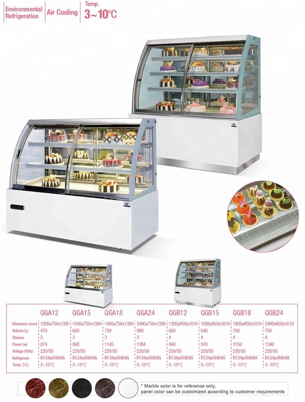 Antiwear Commercial Cake Display Refrigerator 220V Marble Glass Material