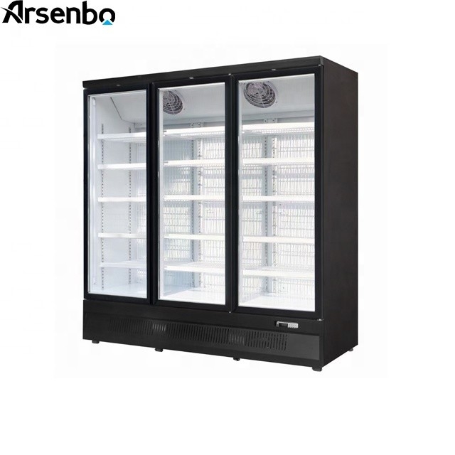 Black Two Door Commercial Supermarket Refrigerator Digital Temp 950L