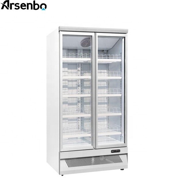 Black Two Door Commercial Supermarket Refrigerator Digital Temp 950L