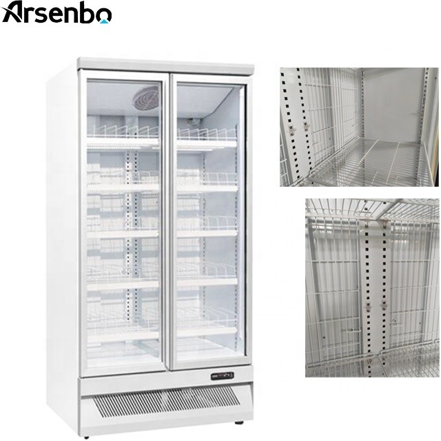 Black Two Door Commercial Supermarket Refrigerator Digital Temp 950L