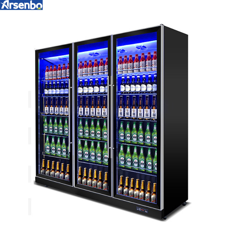 220V-240V Vertical Display Fridge , Multicolor LED Upright Glass Door ...